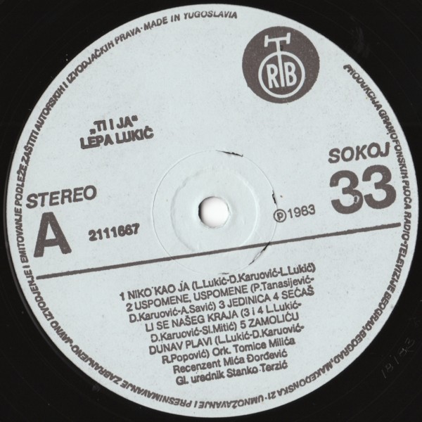 Lepa Lukic 1983 01 18 Ploca A strana